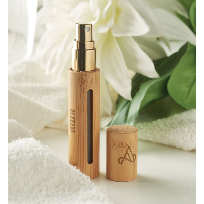 Branded Bamboo Refillable Perfume Atomiser 10ml in use