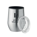 Branded steel cup with transparent lid, printed