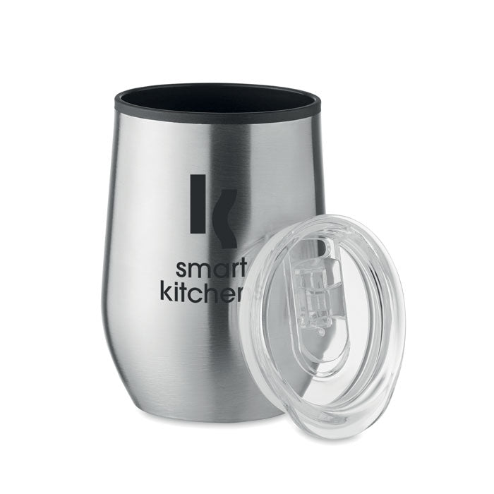 Branded steel cup with transparent lid, printed