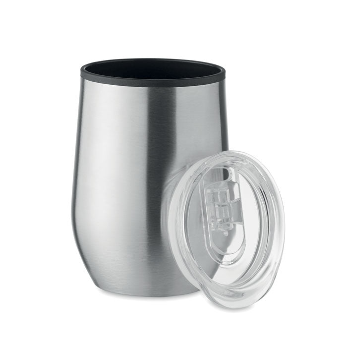 Branded steel cup with transparent lid
