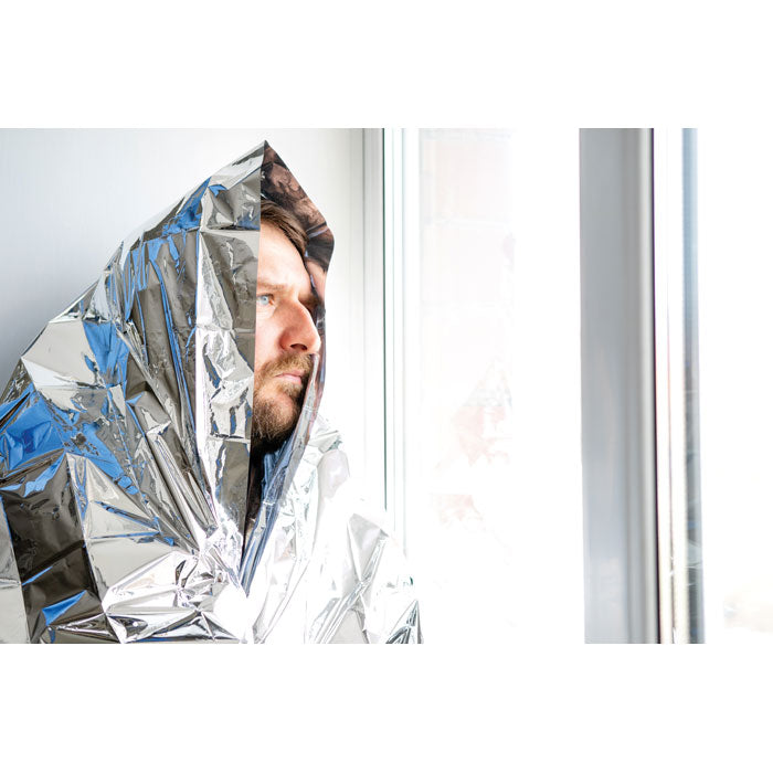 Branded Emergency Blanket in RPET Pouch in use