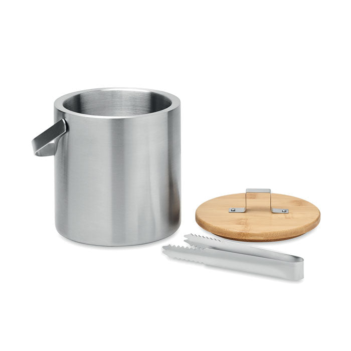 Branded Double Wall Ice Bucket 1.2L with Bamboo Lid without branding