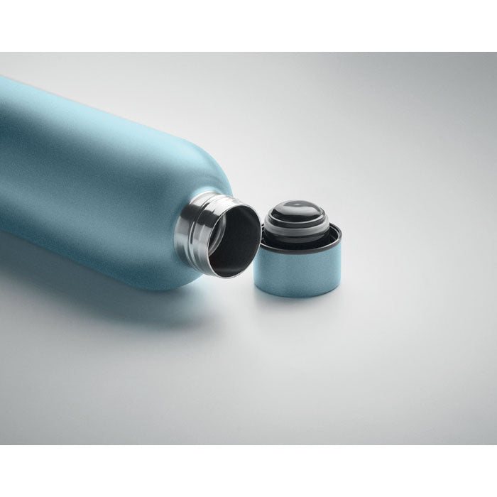 Branded recycled steel vacuum bottle, side