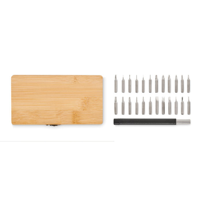 Branded 24 Piece Precision Tool Set in Bamboo Case without branding