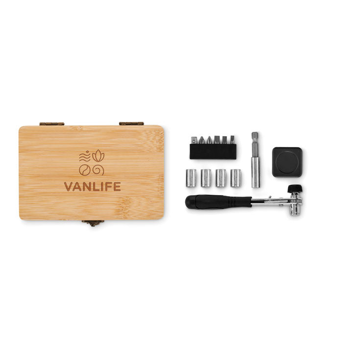 Branded 13 Piece Tool Set in Bamboo Case