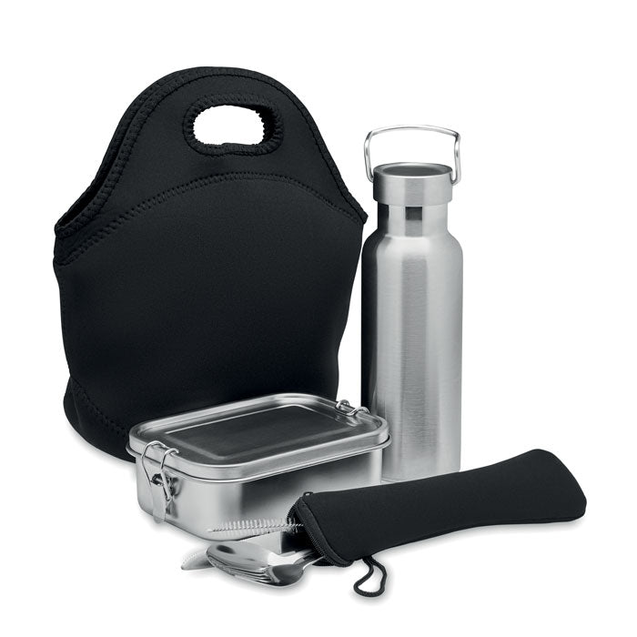 Branded bottle, lunch box and cutlery set