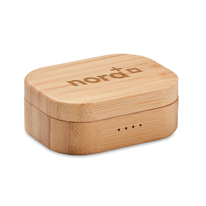 Wireless Stereo Earbuds in Bamboo Case