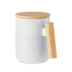 Branded porcelain mug with bamboo lid