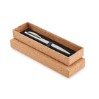 Branded recycled steel push pen in cork box