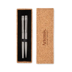 Branded Recycled Steel Pen and Roller Set in Cork Box