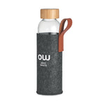 Branded Glass Bottle with Bamboo Lid and Pouch