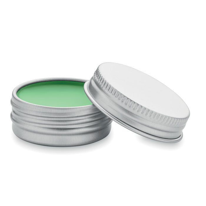 Branded Vegan Lip Balm in Round Tin in Green
