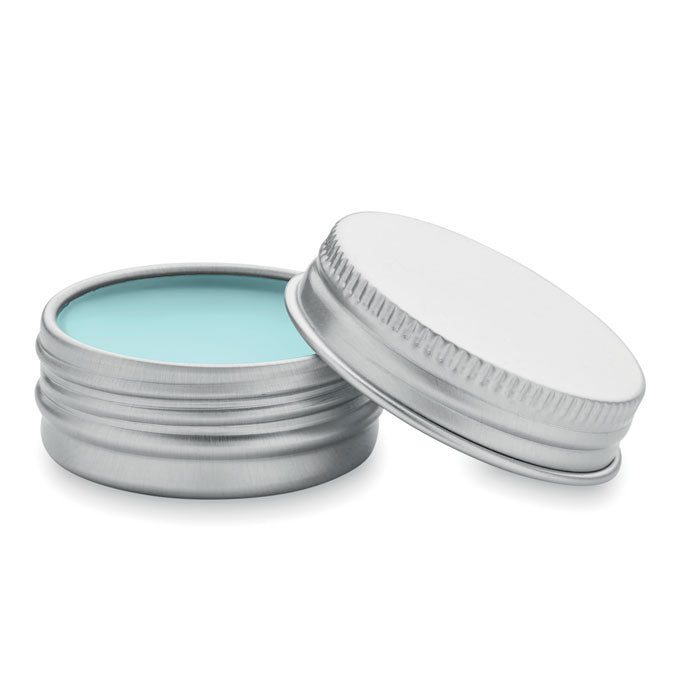 Branded Vegan Lip Balm in Round Tin in Blue