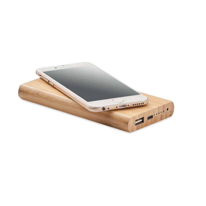 Branded Bamboo Wireless Power Bank 6000mAh without branding