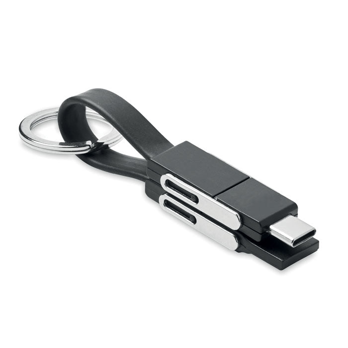 Branded 4 in 1 Metal Key Ring Charging Cable in Black