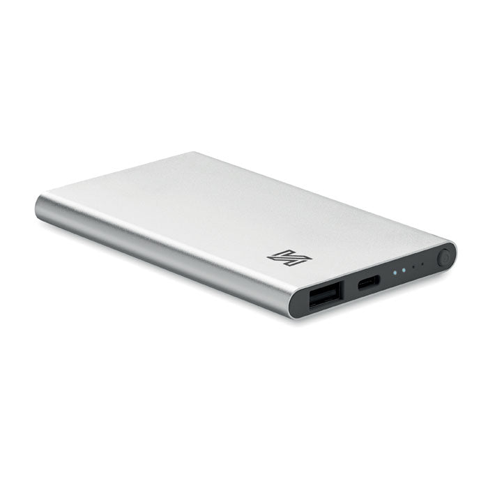 Branded Recycled Aluminium USB-C Power Bank 4000mAh in Silver