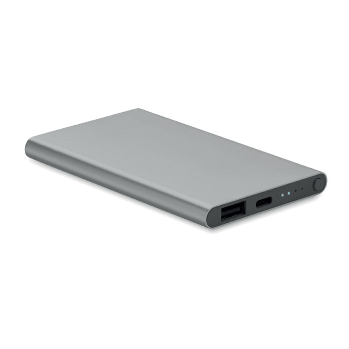 Branded Recycled Aluminium USB-C Power Bank 4000mAh in Silver
