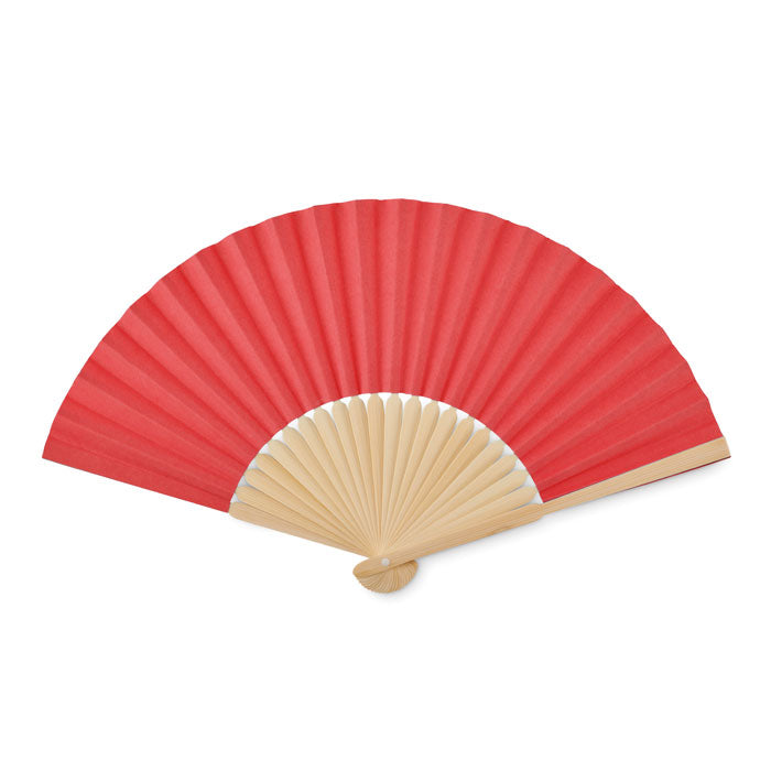 Branded Bamboo Hand Fan with Paper Fabric in Red