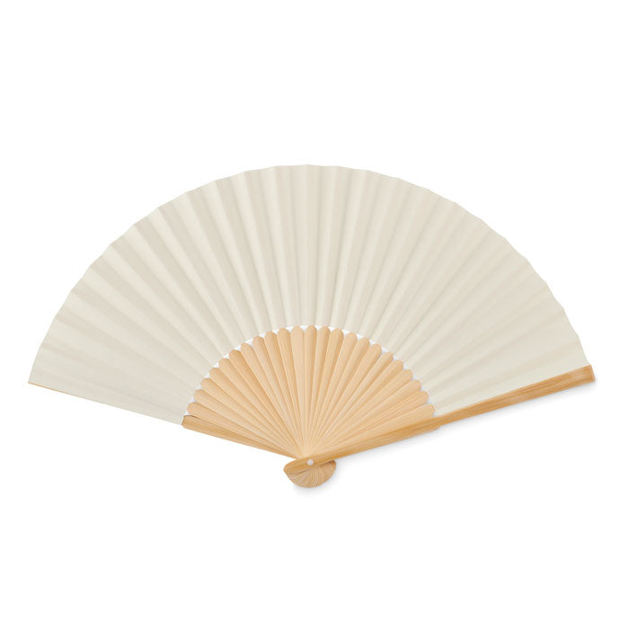 Branded Bamboo Hand Fan with Paper Fabric in Brown