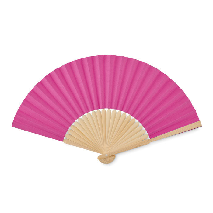 Branded Bamboo Hand Fan with Paper Fabric in Pink