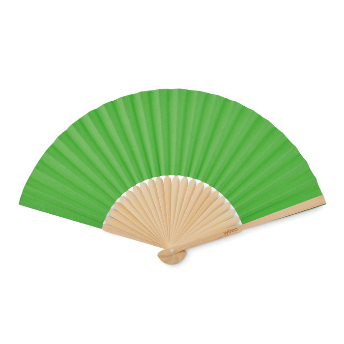 Branded Bamboo Hand Fan with Paper Fabric in Green
