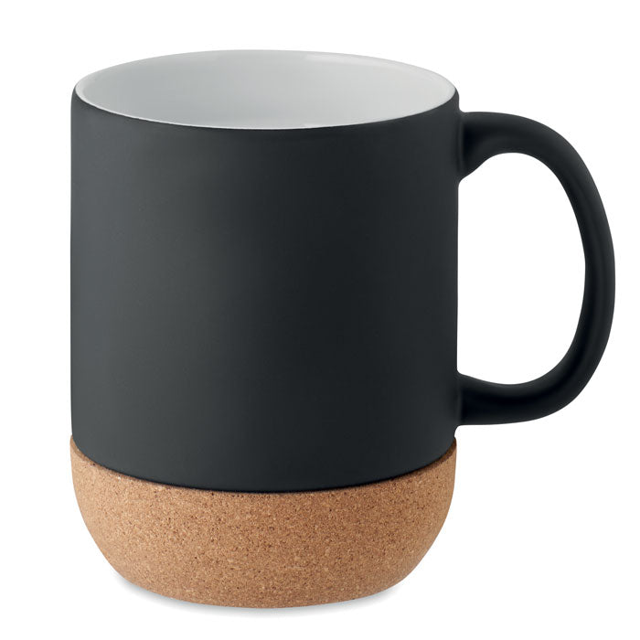 Branded Matt Mug with Cork Base in Black