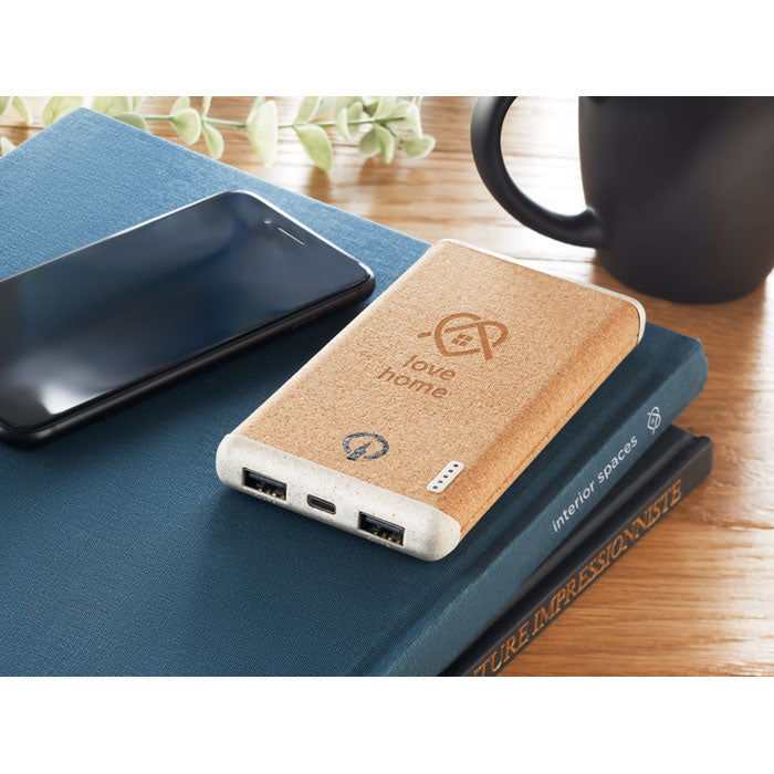 Branded Wireless Charger in Bamboo Casing in use