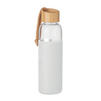 Branded Glass Bottle with Silicone Pouch and Wrist Loop in White