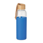 Branded glass bottle with silicone pouch and wrist loop