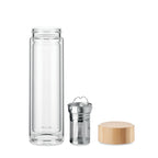 Branded double wall glass bottle, side