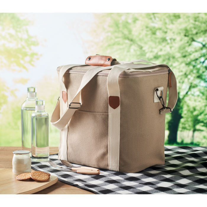 Branded Large Cooler Bag Canvas 450gsm in use