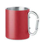 Branded Double Wall Mug with Carabiner Handle - 300ml in Red