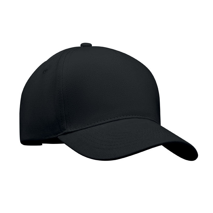 Branded 5 Panel Brushed Cotton Baseball Cap 260gsm in Black