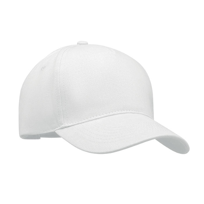 Branded 5 Panel Brushed Cotton Baseball Cap 260gsm in White