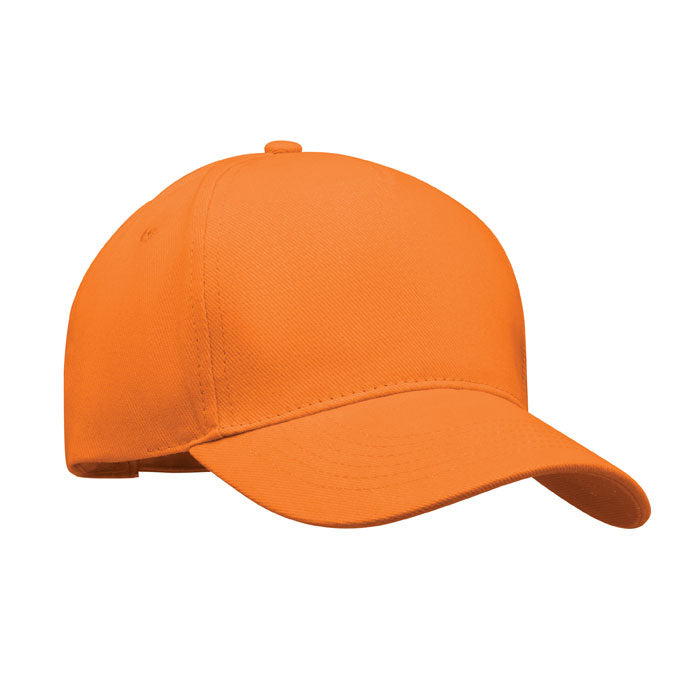 Branded 5 Panel Brushed Cotton Baseball Cap 260gsm in Orange