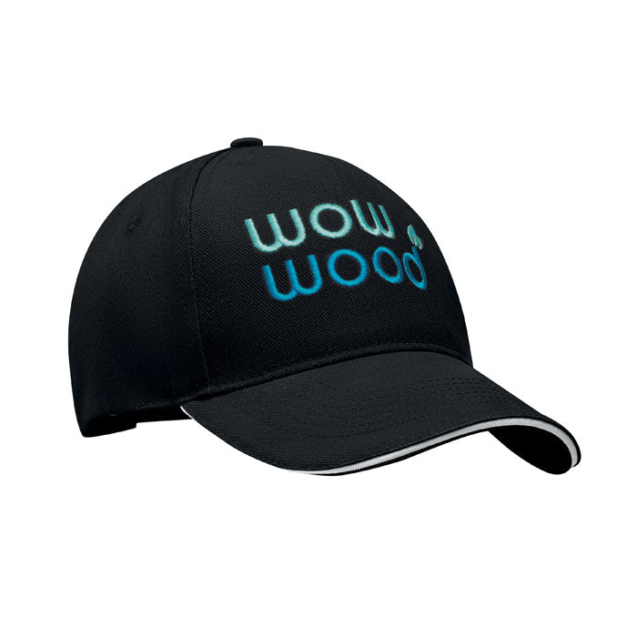 Branded 5 Panel Brushed Cotton Baseball Cap 260gsm in Black