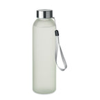 Branded glass bottle, open