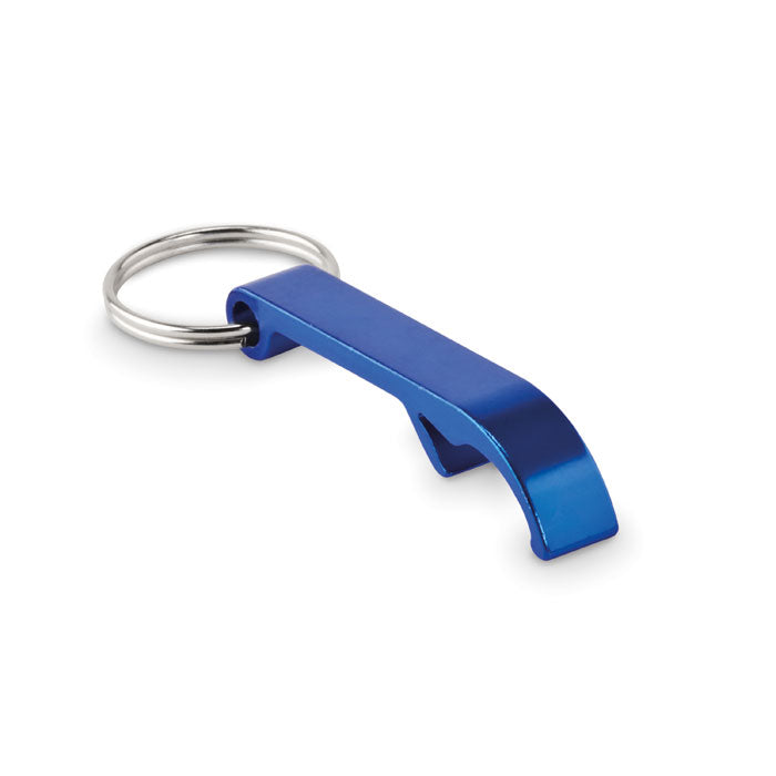 Branded Recycled Aluminium Bottle Opener Key Ring in Blue