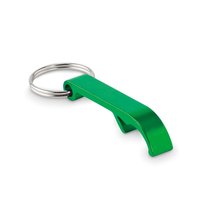 Branded Recycled Aluminium Bottle Opener Key Ring in Green