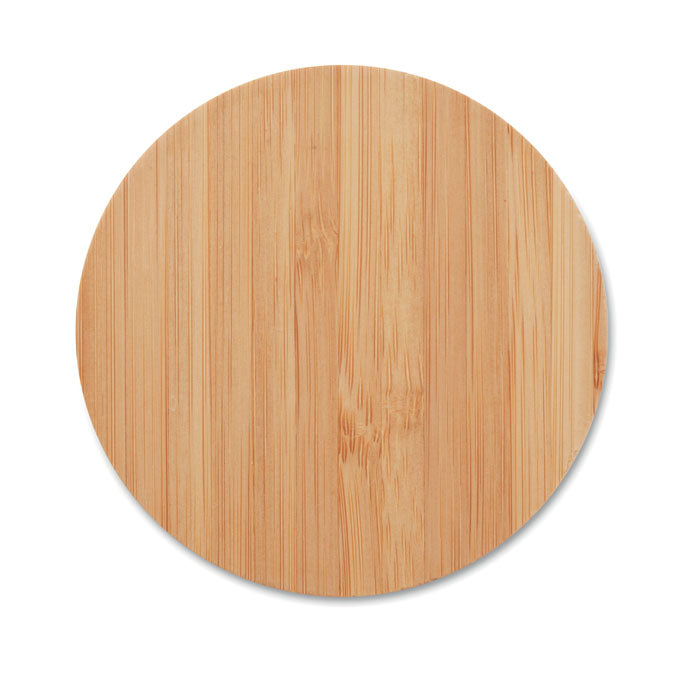 Branded Round Bamboo Wireless Charger without branding