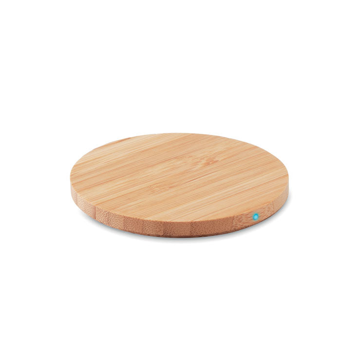 Branded Round Bamboo Wireless Charger without branding