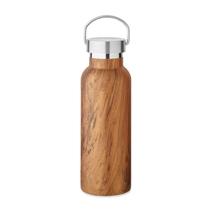 Branded Vacuum Bottle with Wood-Look Lid without branding
