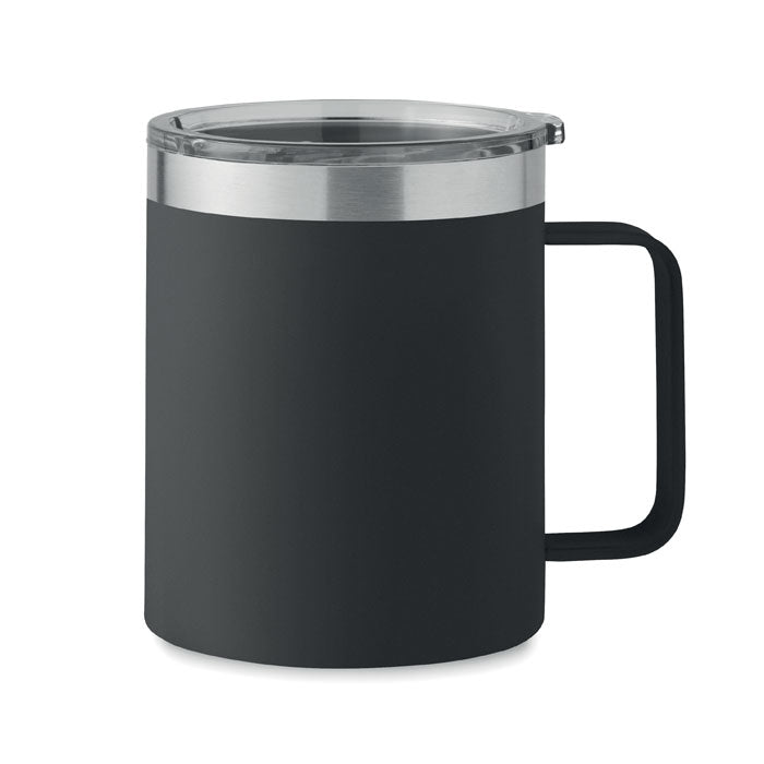 Branded Recycled Steel Mug with Sliding Lid in Black