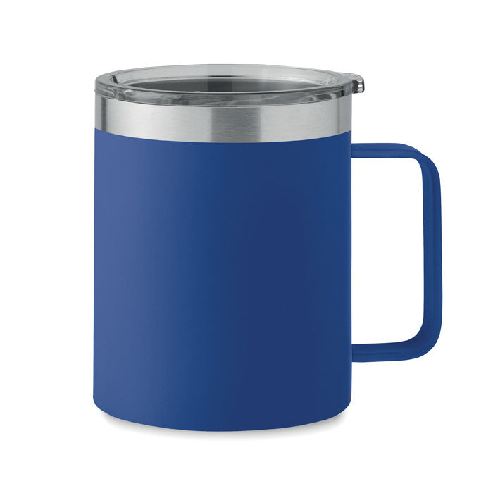 Branded Recycled Steel Mug with Sliding Lid in Blue