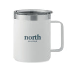 Branded Recycled Steel Mug with Sliding Lid in White