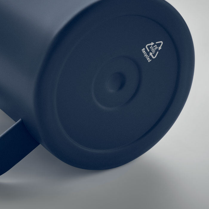 Branded recycled steel mug with sliding lid, top view