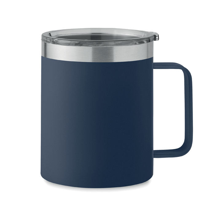 Branded recycled steel mug with sliding lid