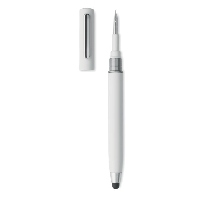 Branded stylus pen with TWS cleaning set, side view