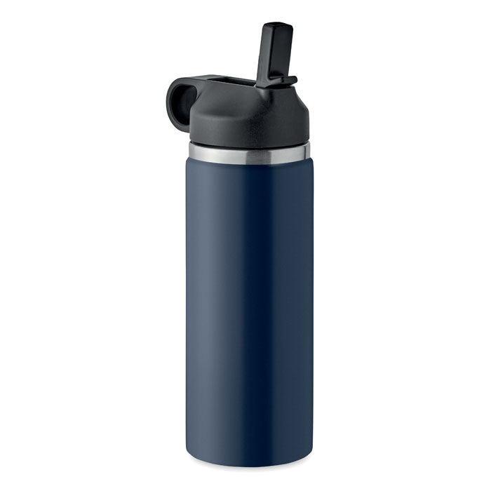 Branded vacuum bottle with grip handle and straw