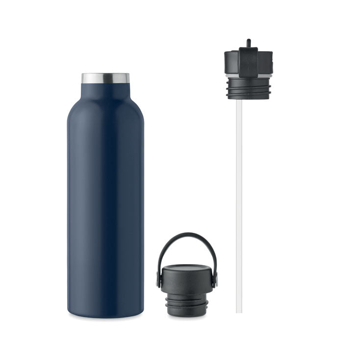 Branded vacuum bottle with interchangeable straw cap